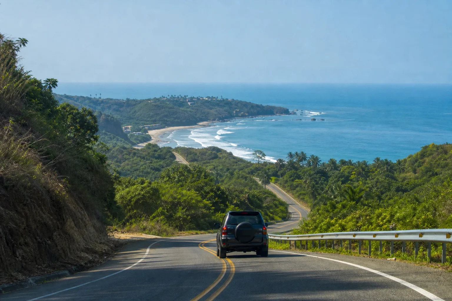 Ruta en vehículo hacia la costa de Manabí